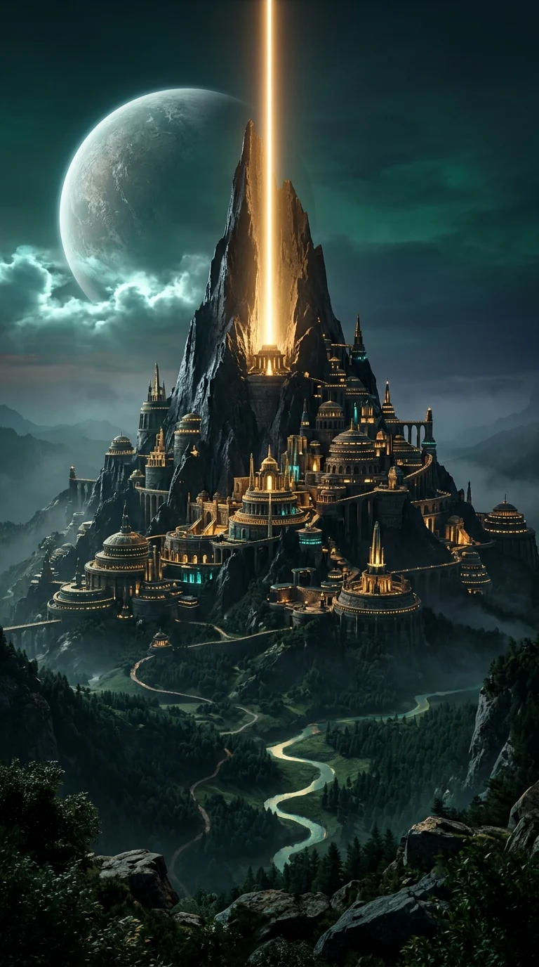 Futuristic Eco City Mountain Temple Vertical Digital Art - Free 4K mobile Wallpaper