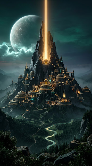 Futuristic Eco City Mountain Temple Vertical Digital Art - Free mobile Wallpaper