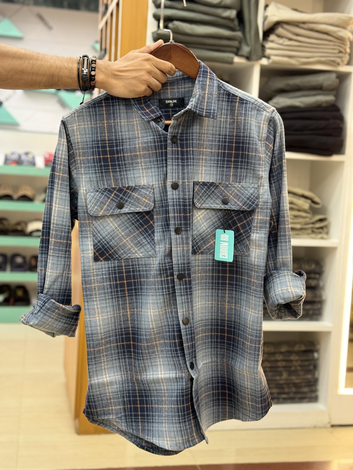 Ocean Blue Cheque Flannel Shacket