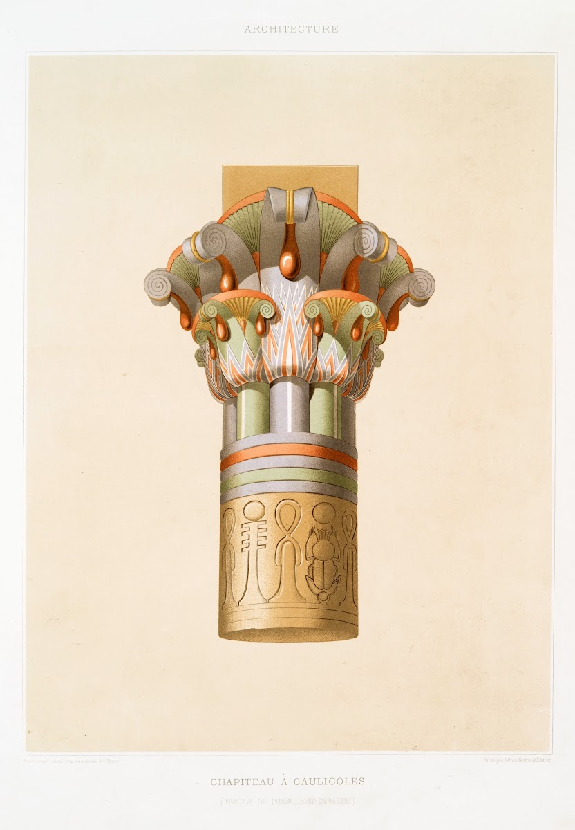 Architecture chapiteau à caulicoles Temple de Philæ  XVIIIe dynastie 1878
