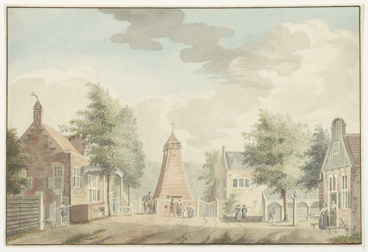 Overveen Klokhuis oostzijde herberg Van Ouds het Raadhuis en omgeving 1777 1783