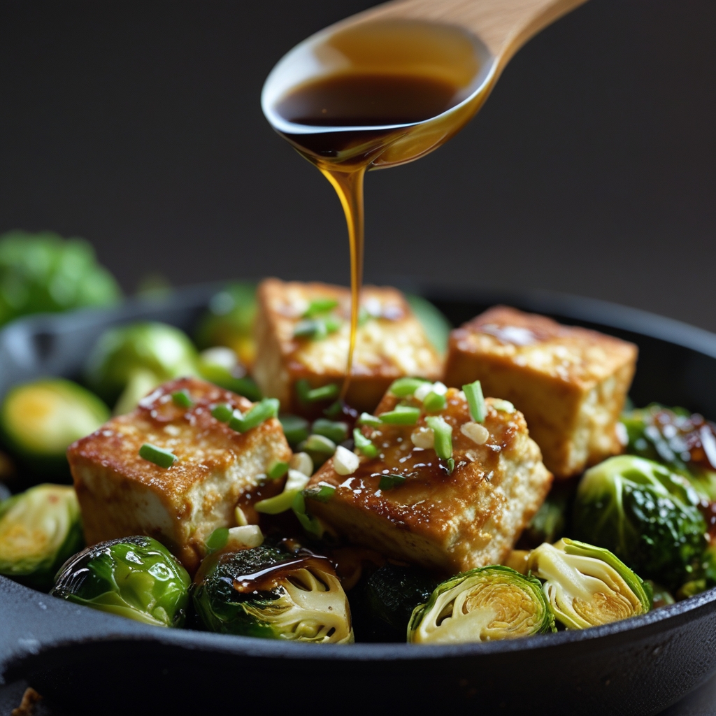 Final Crispy Tofu & Roasted Garlic Brussels Power Skillet
