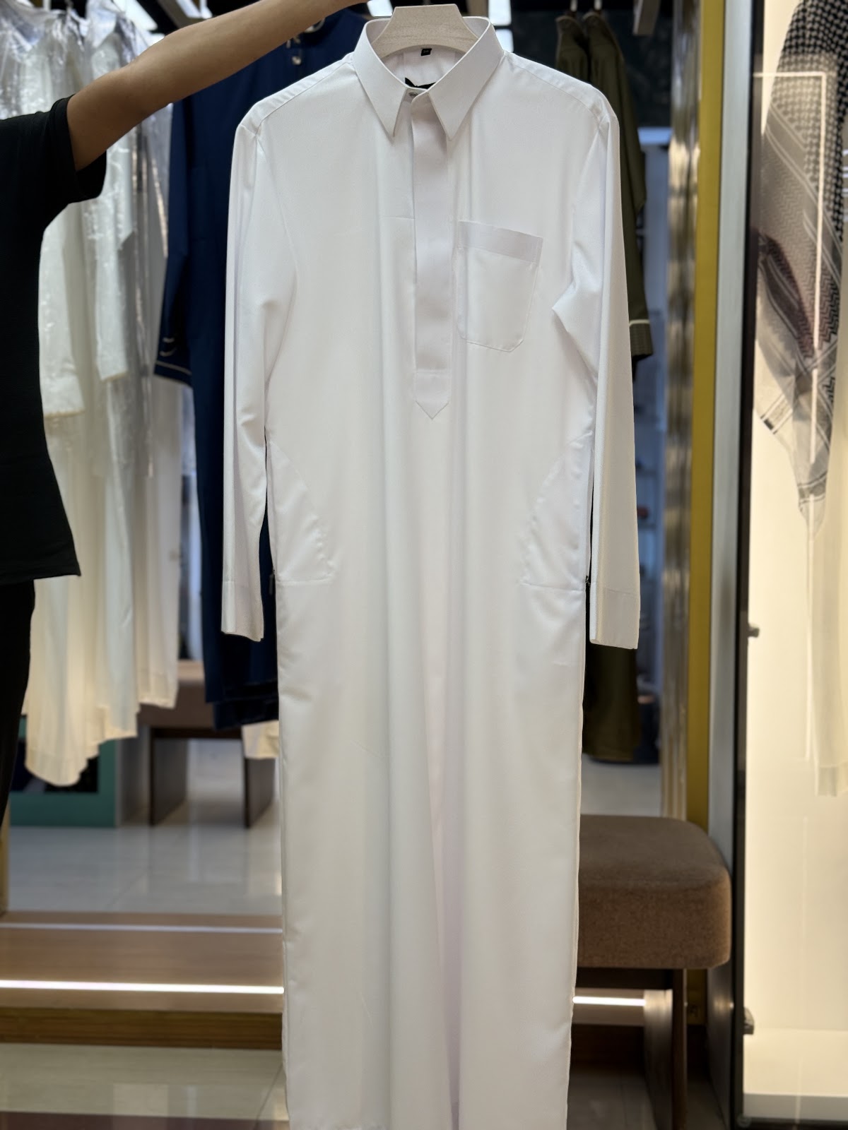 Saudi Shirt Collar Thobe - White