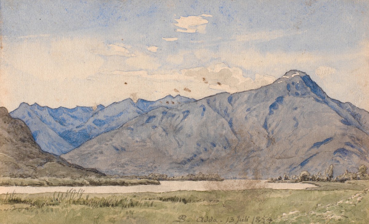 Italiensk landskab med en flod og bjerge 1853   1854