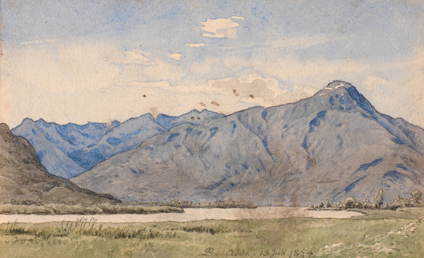 Italiensk landskab med en flod og bjerge 1853   1854