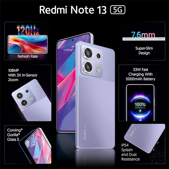 Redmi Note 13 5G (Chromatic Purple, 8GB RAM, 256GB Storage)