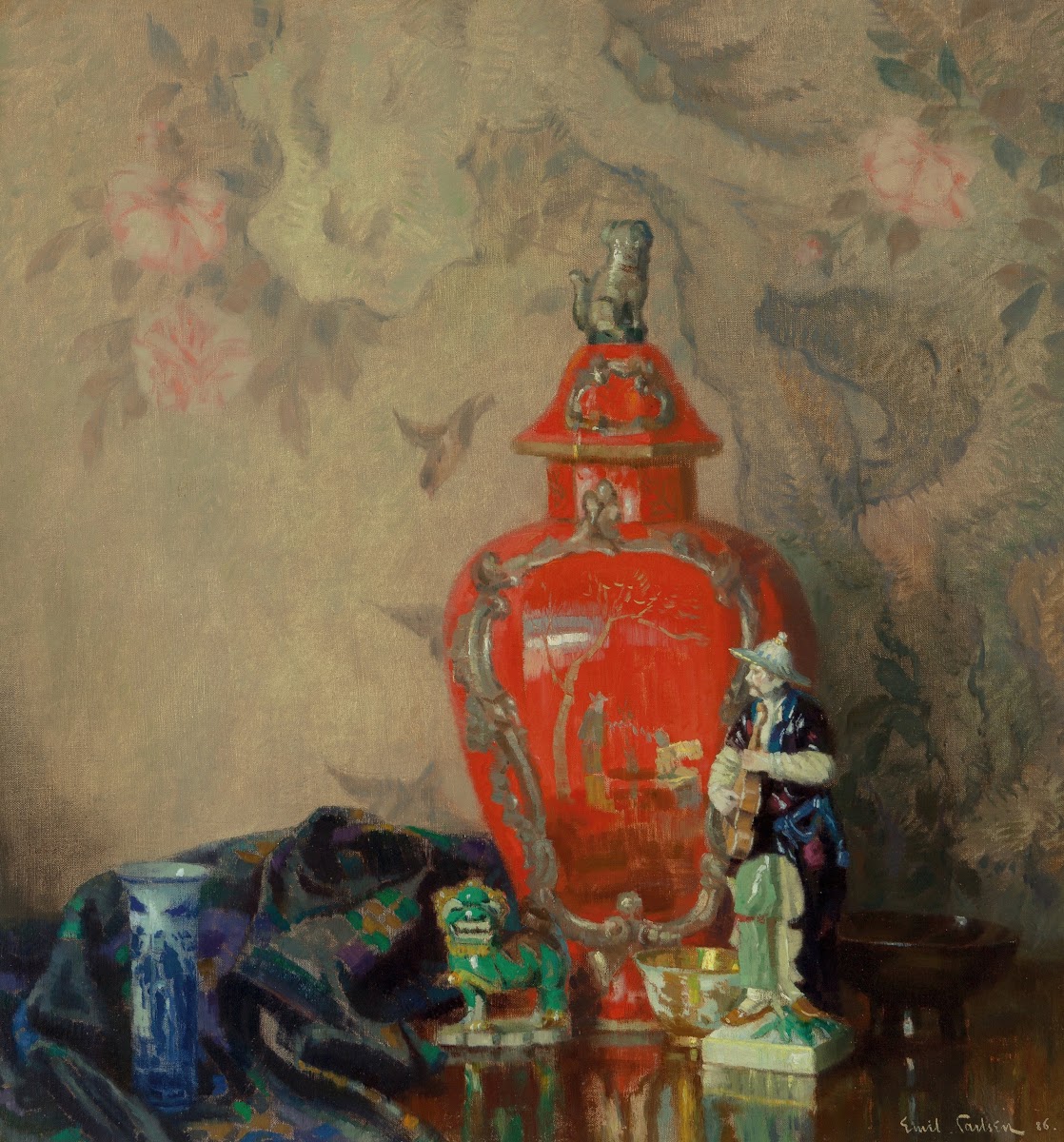 Still Life with Red Urn and Asian Figurines 1886
