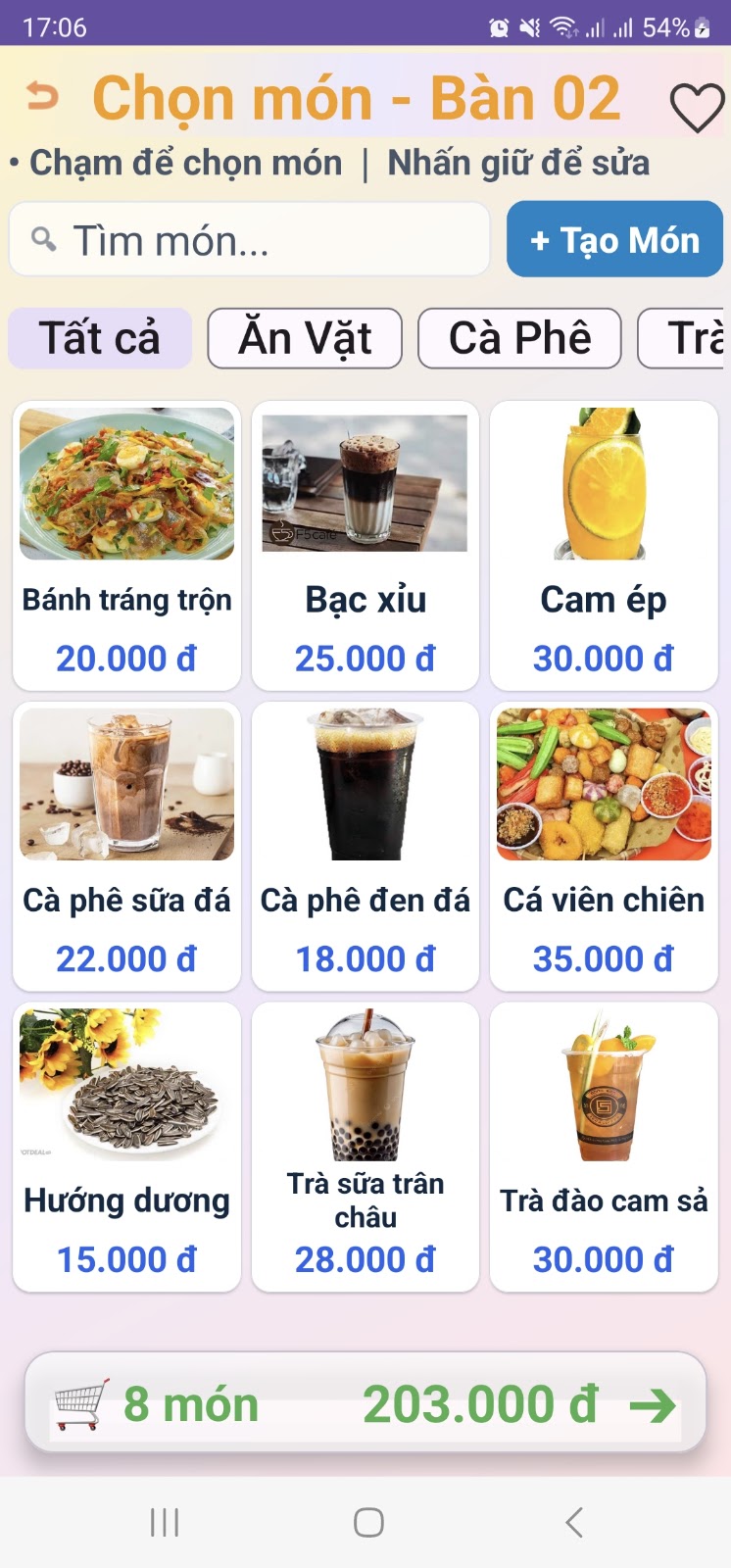 Thực đơn chọn món