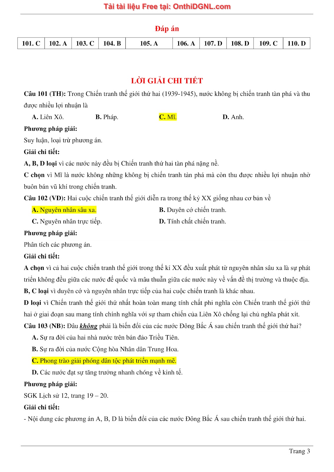 150 bài tập môn Sủ- Ôn thi ĐGNL ĐHQG HN Phần 12