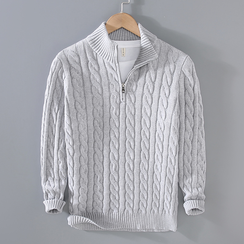 Men's knitted sweater with zipper and stand-up collar