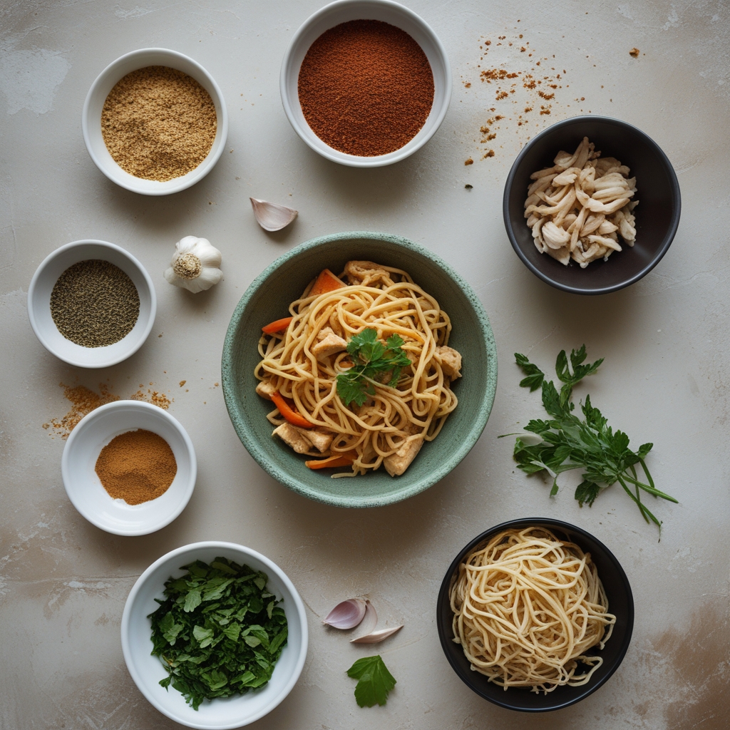 Ingredients for Sticky Garlic Chicken Noodles: High Protein with Quick Dinner Delight - Easy Weeknight Meal