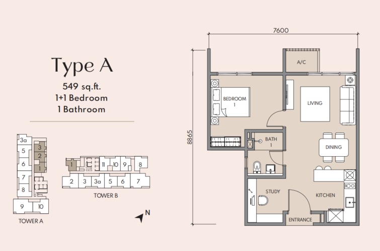 Luminar Residence (Federal Avenue) Type A floor plan — 717 sq ft, 2 bedrooms