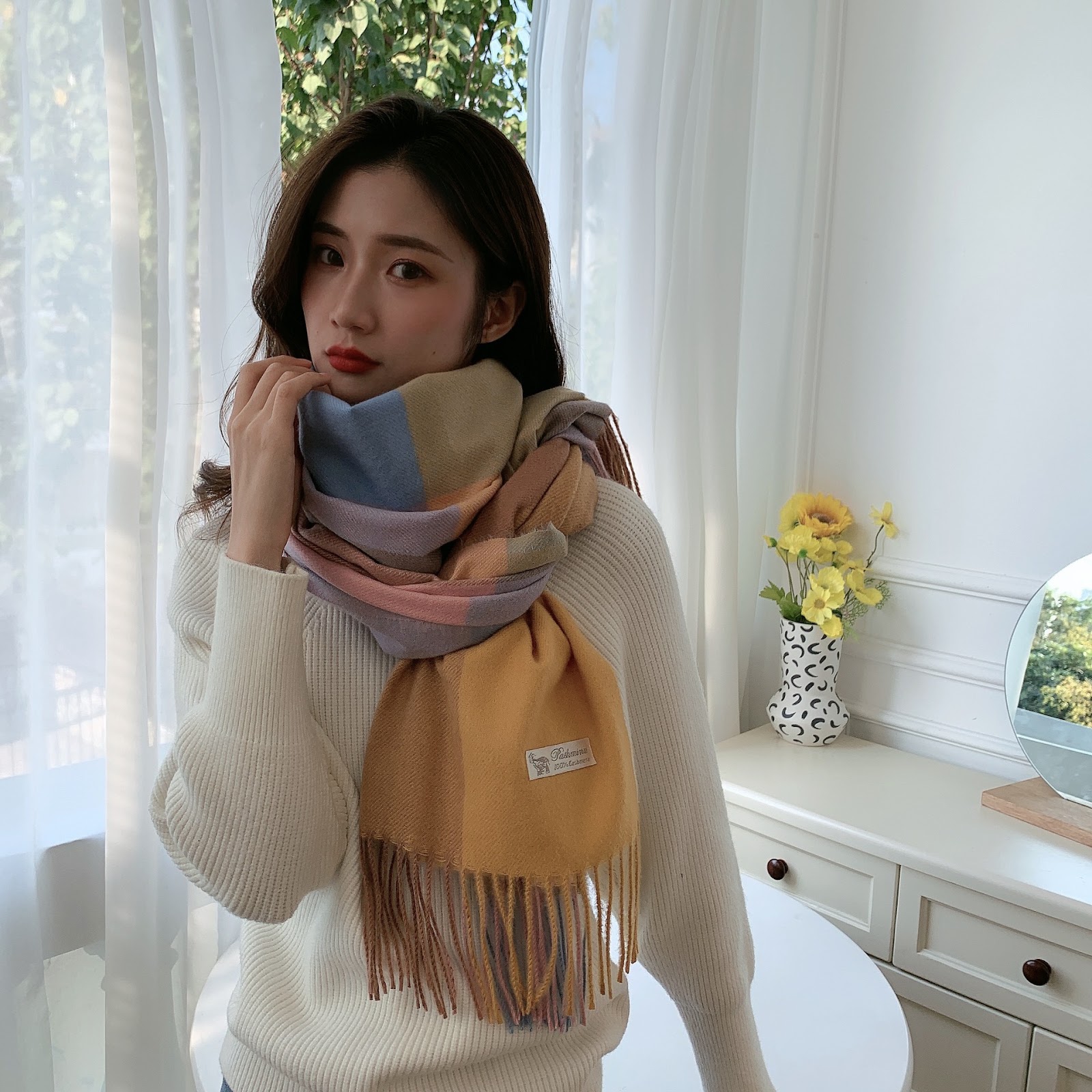 Checked Scarf in Cashmere Look, 70x200 cm