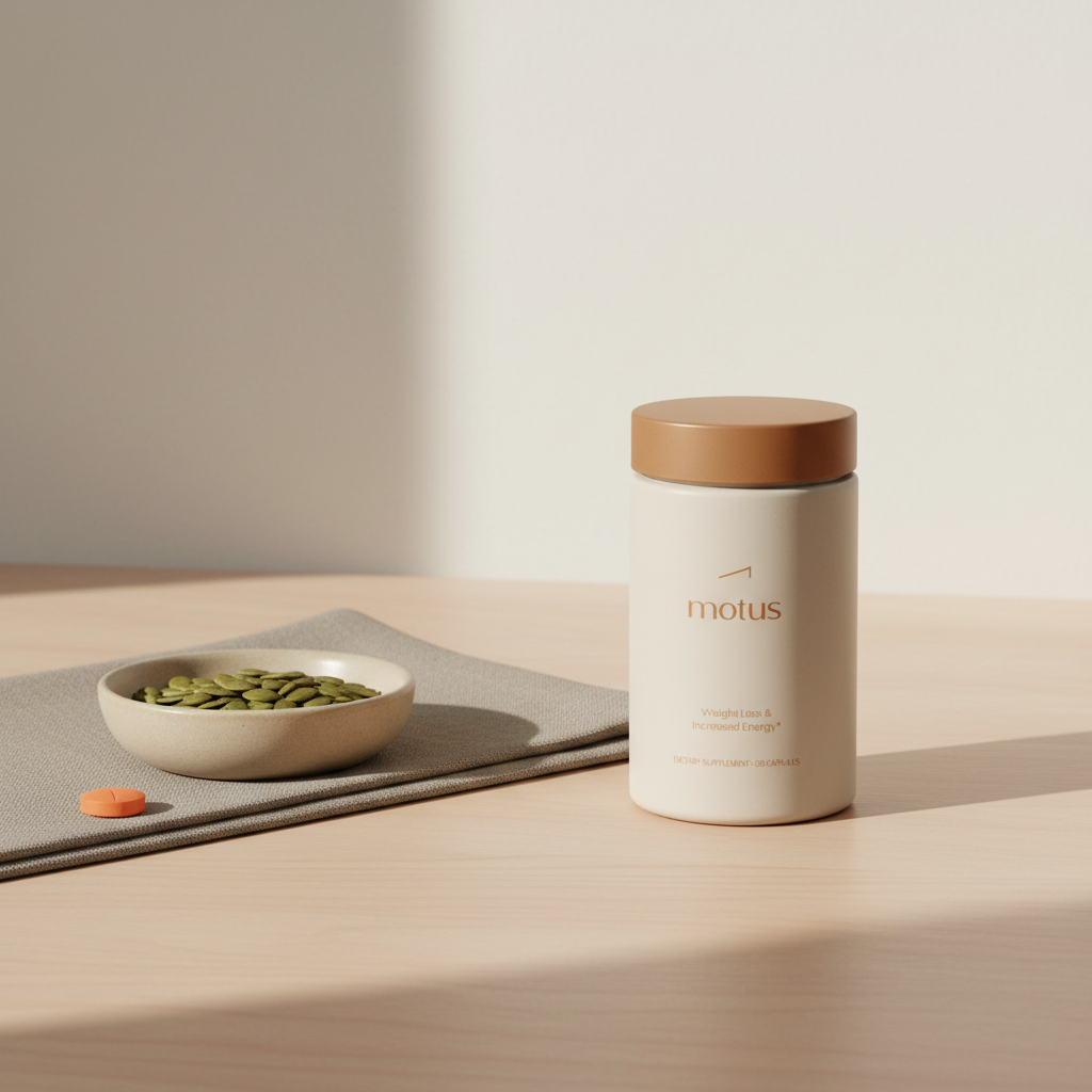 Minimalist product shot of Tonum supplement bottle with pumpkin seeds and a folded linen napkin on a wooden table in soft left-side daylight, clean clinical-warm aesthetic — best magnesium for the brain