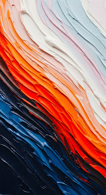 Vibrant Abstract Impasto Oil Painting Dynamic Wave Blue and Orange Colors - Free mobile Wallpaper