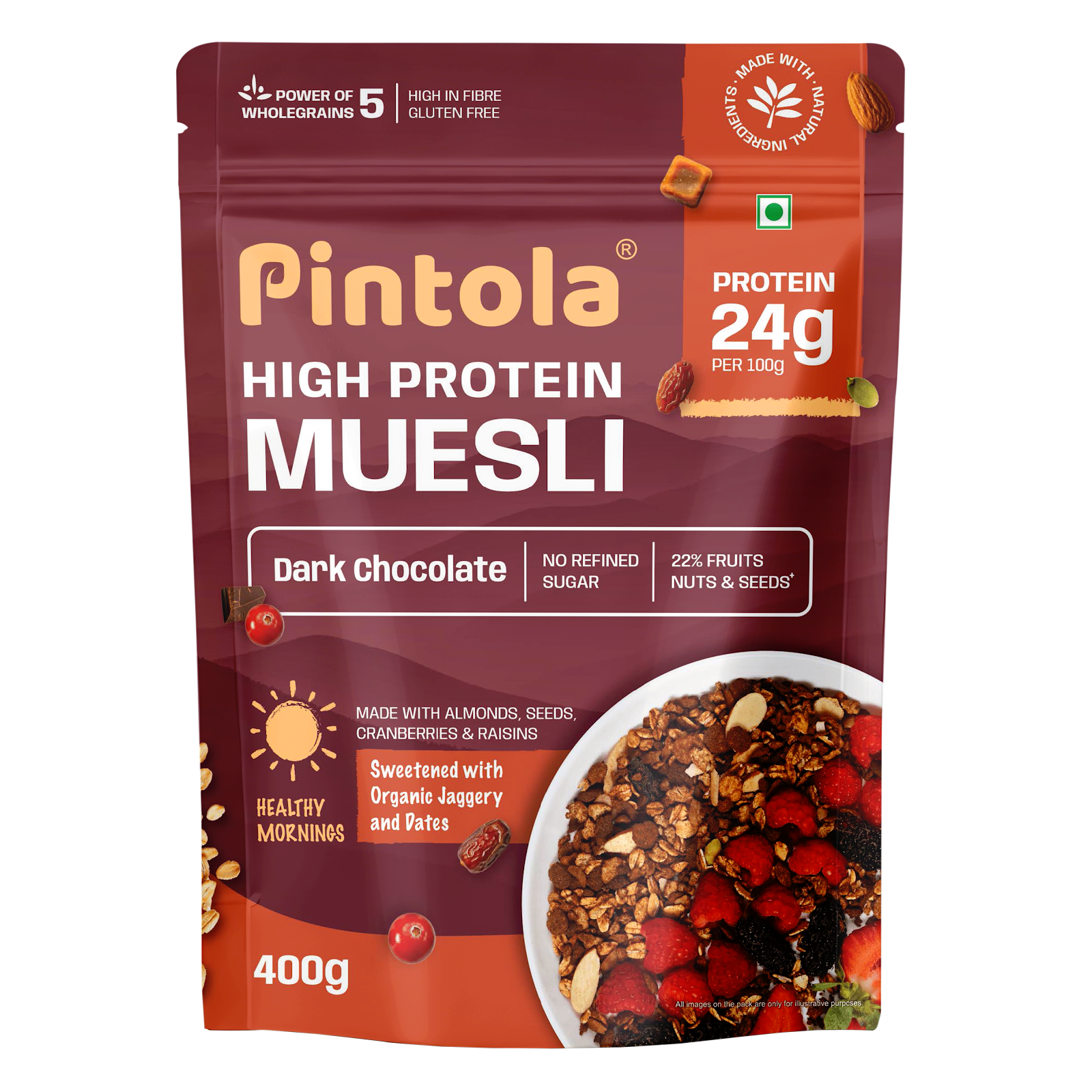 Pintola High Protein Dark Chocolate & Cranberry Muesli — Original, 400g