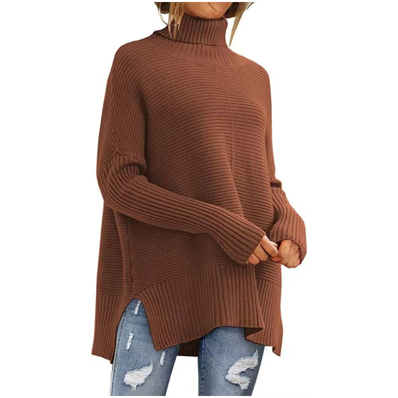 Women's knitted sweater, turtleneck, loose fit