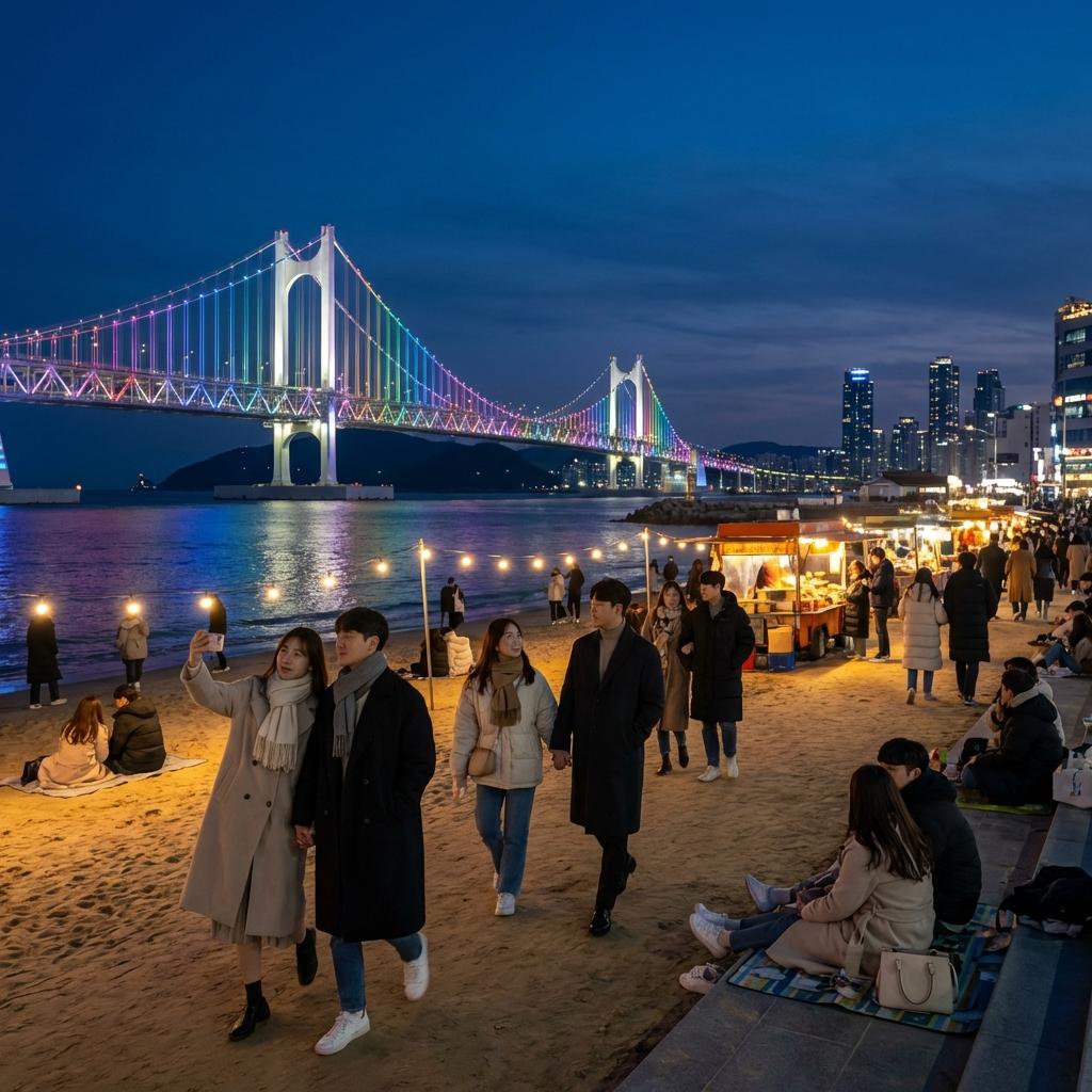 광안리 해변: 눈부신 야경과 감성 카페 거리의 조화