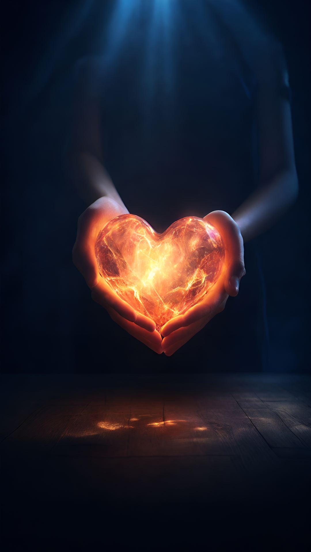 Hands Cupping Glowing Fiery Energy Heart in Darkness - Free 4K mobile Wallpaper