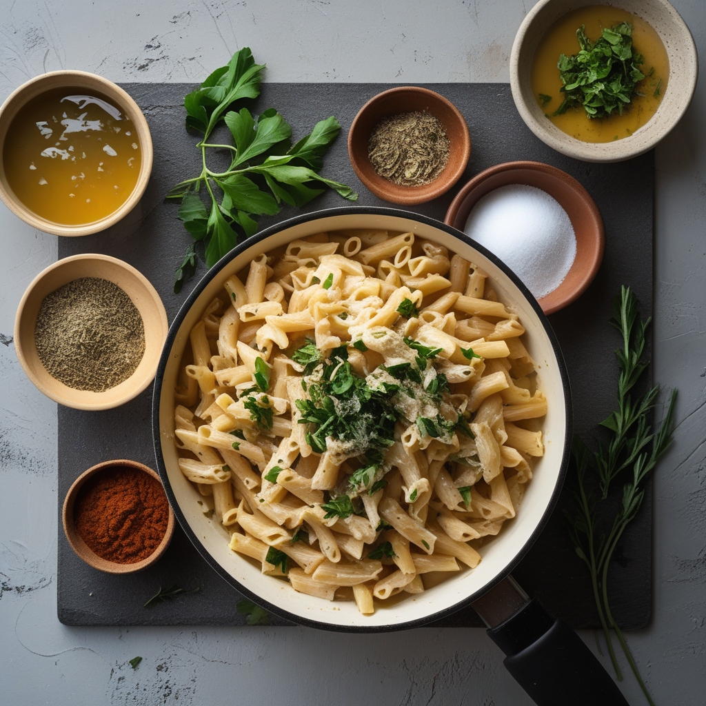 Ingredients for One Pot Creamy Garlic Pasta – Easy, Quick & Delicious Dinner