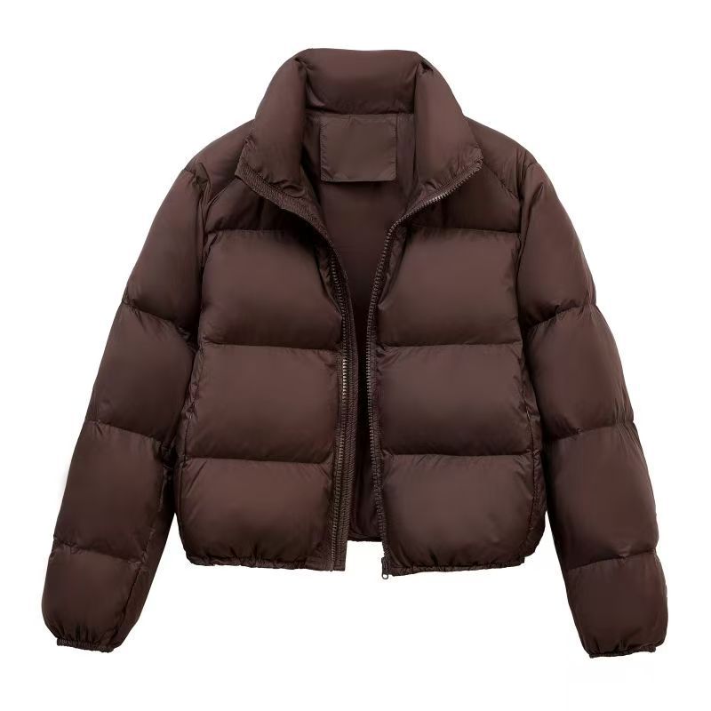 Short women's puffer jacket, lined, stand-up collar