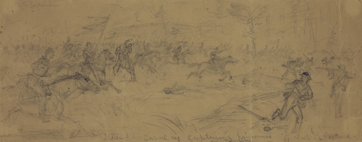 Custers div cavalry capturing prisoners nr Turnpike 1864