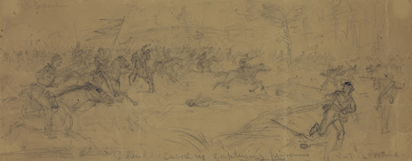 Custers div cavalry capturing prisoners nr Turnpike 1864