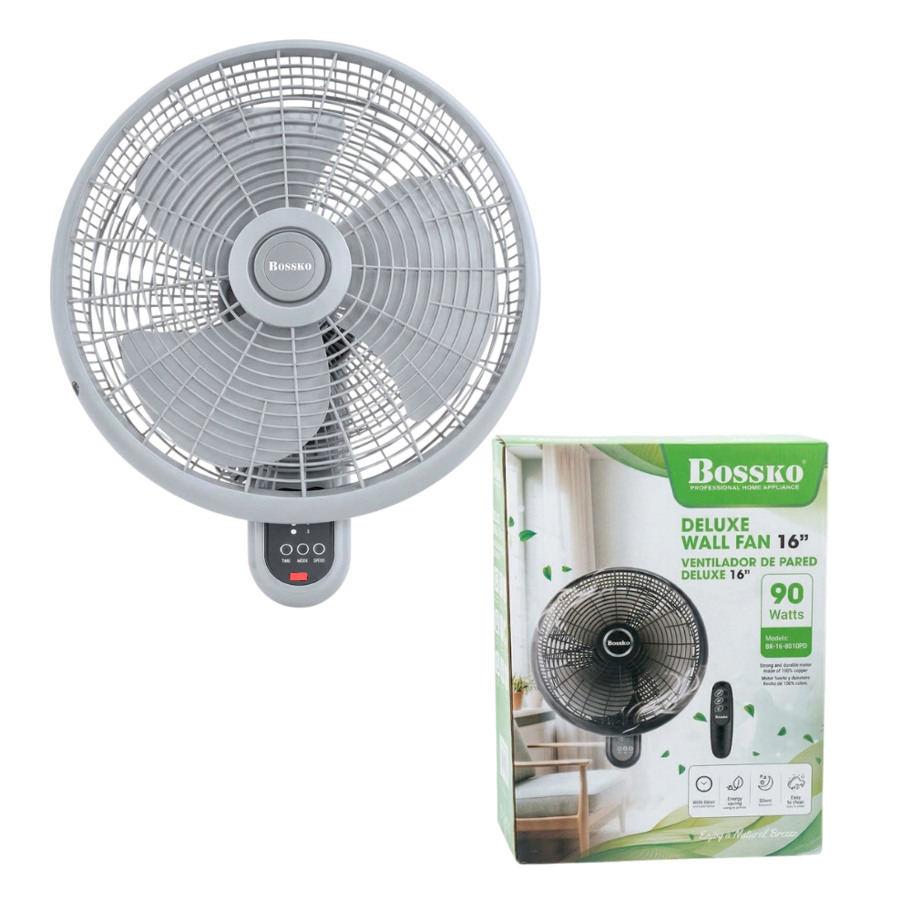 Ventilador de Pared Bossko 16" 90W con Control Remoto y 3 Velocidades BK-16-8010PD