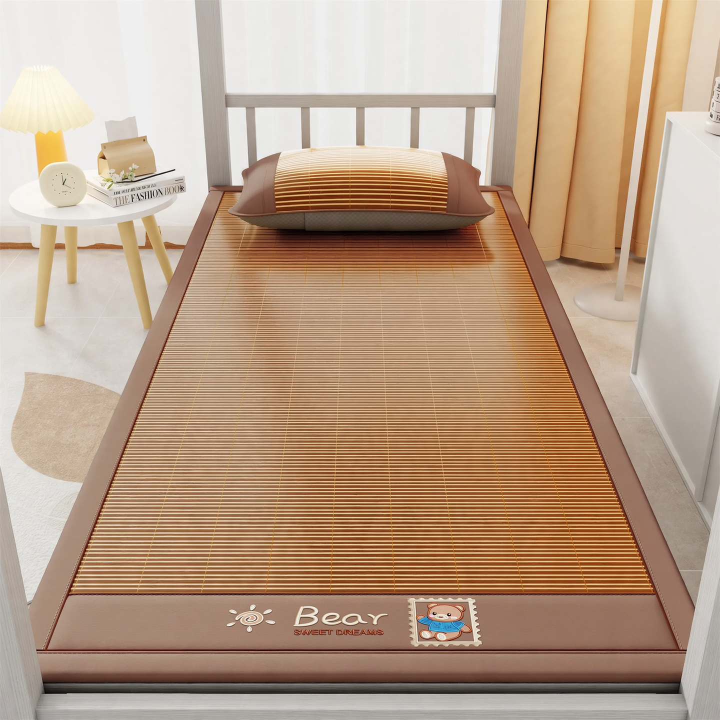 Foldable Bamboo Mat with Ice Silk Back for Student Beds