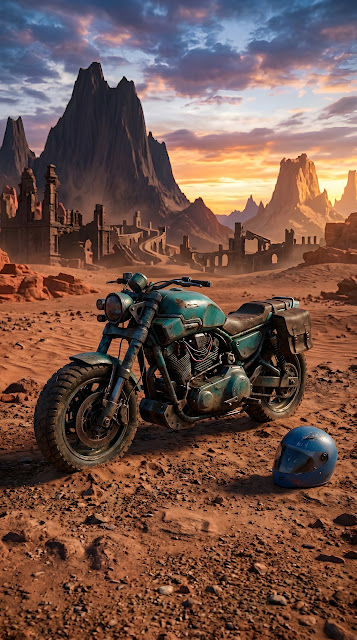 Custom Scrambler Motorcycle in Desert Canyon - Free mobile Wallpaper