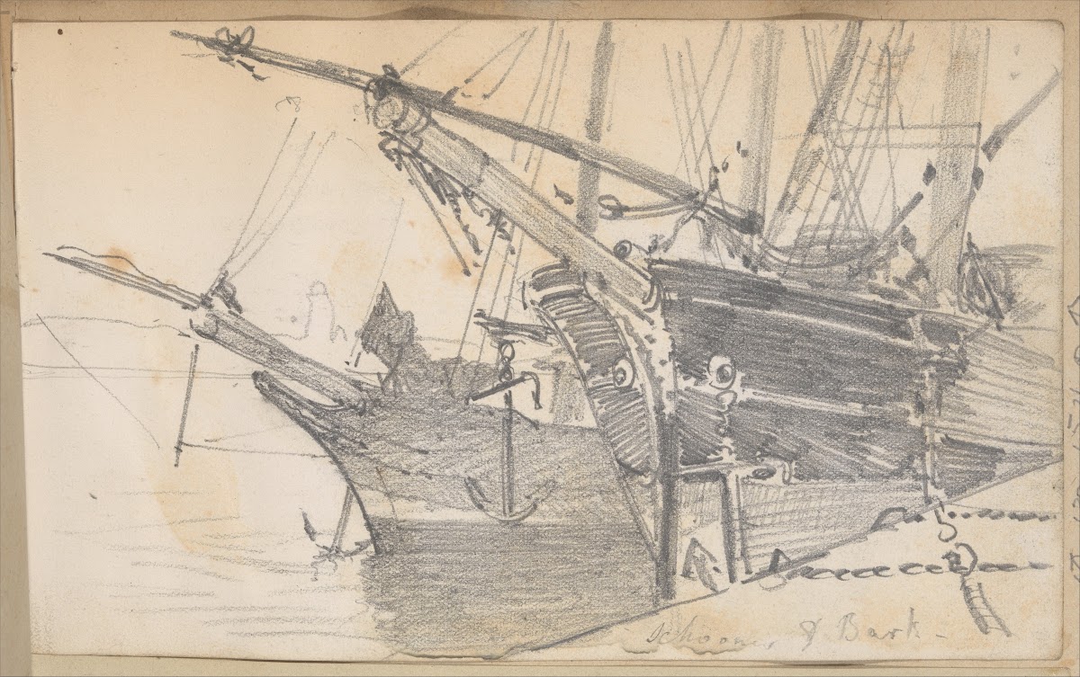 Schooner and Bark in Harbor circa 1875