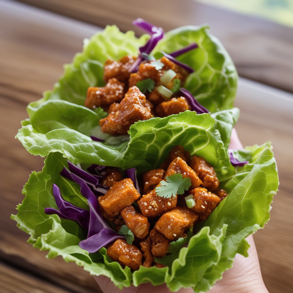 Final Korean Gochujang Tempeh Lettuce Wraps with Crunchy Slaw & Peanut Sprinkle