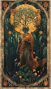 Art Nouveau Tree of Life Mystic Figure Golden Sun Tarot Style