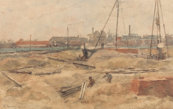Bouwterrein bij het Wilhelmina Gasthuis 1892