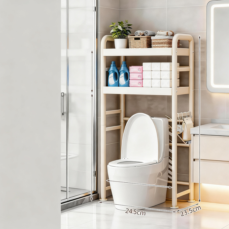 Pull-out toilet shelf, 1–3 tiers, steel frame