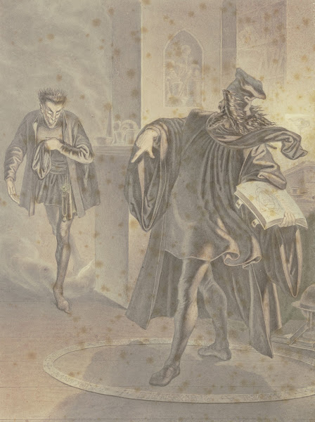 Faust zwingt Mephisto in den Zauberkreis ca 1850