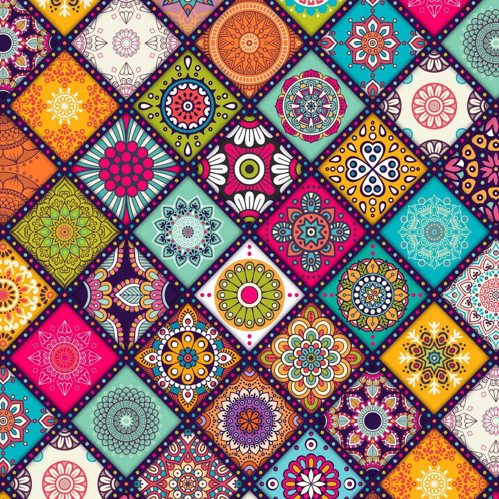 Download Vibrant Bohemian Mandala Quilt Pattern Full HD iPhone