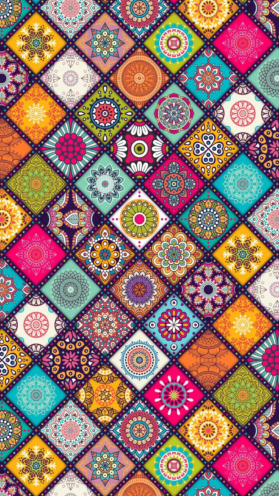 Vibrant Bohemian Mandala Quilt Pattern - Vector Pattern Design Full HD iPhone Wallpaper (1080x1920)