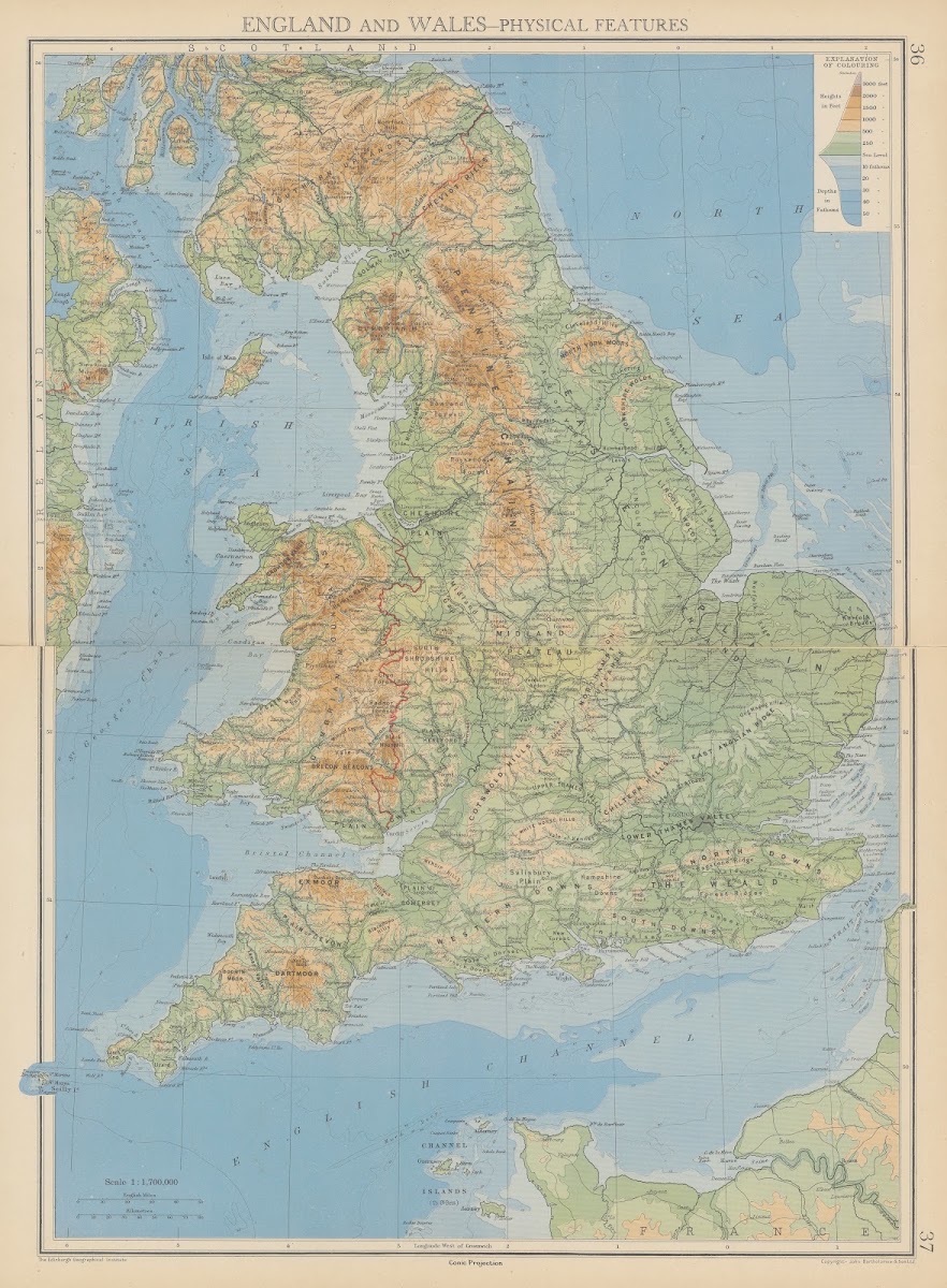 England and Wales  Physical Features 1942