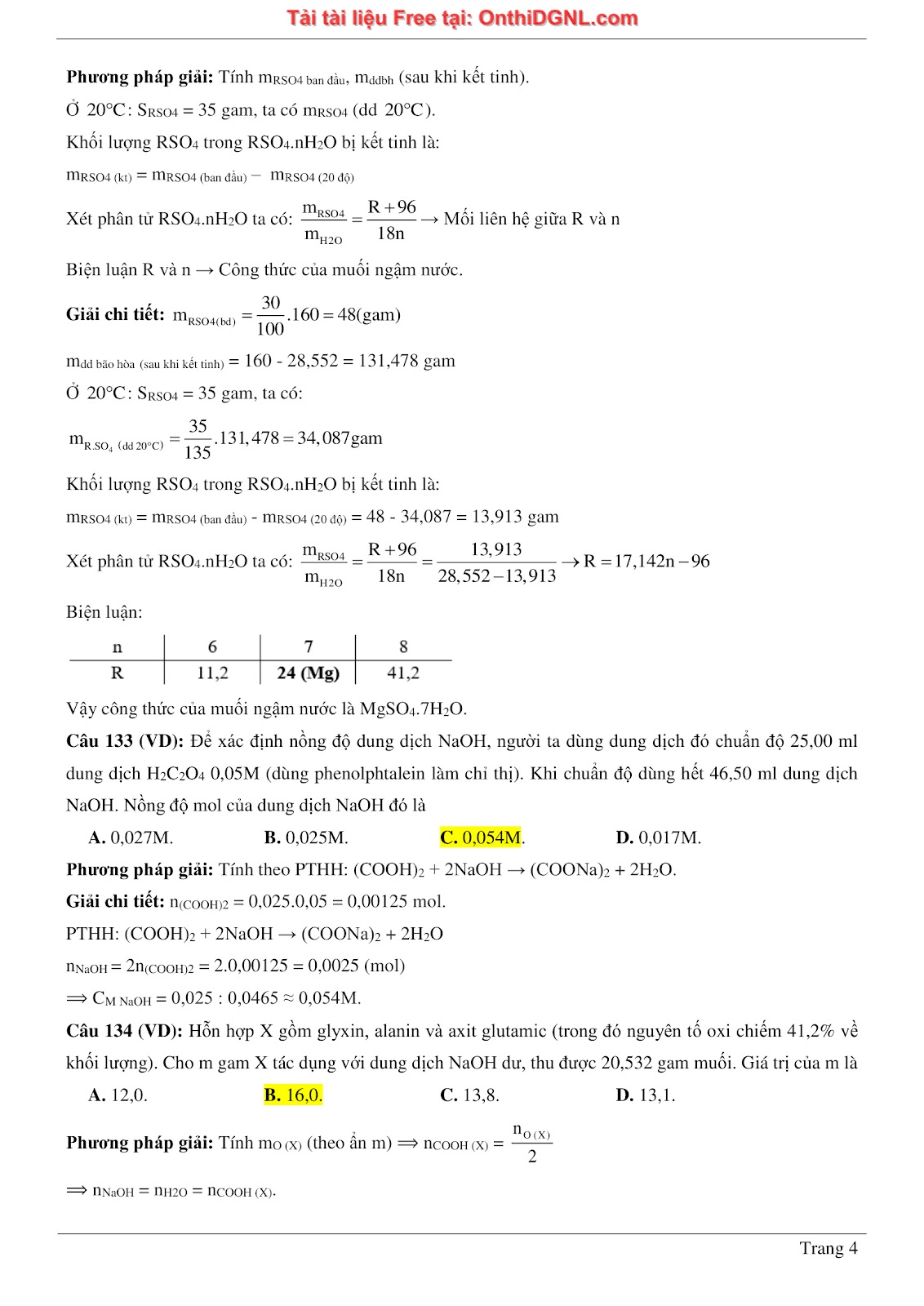 260 bài tập môn Hóa học - Ôn thi ĐGNL ĐHQG Hà Nội Phần 2