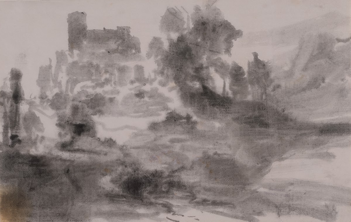 Landschaft mit Burg oder Kirche ca 1836