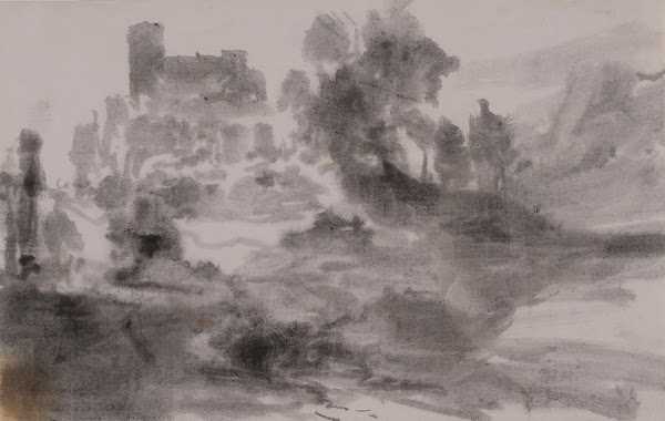 Landschaft mit Burg oder Kirche ca 1836
