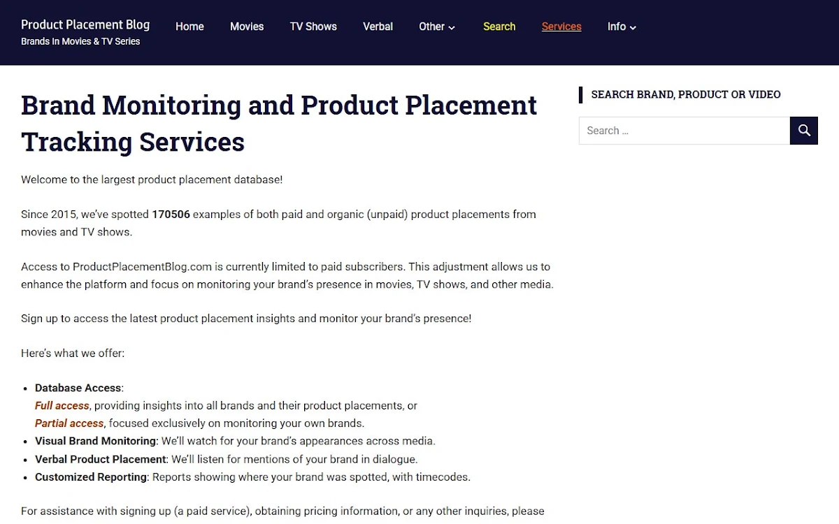 Captura de Product Placement Blog