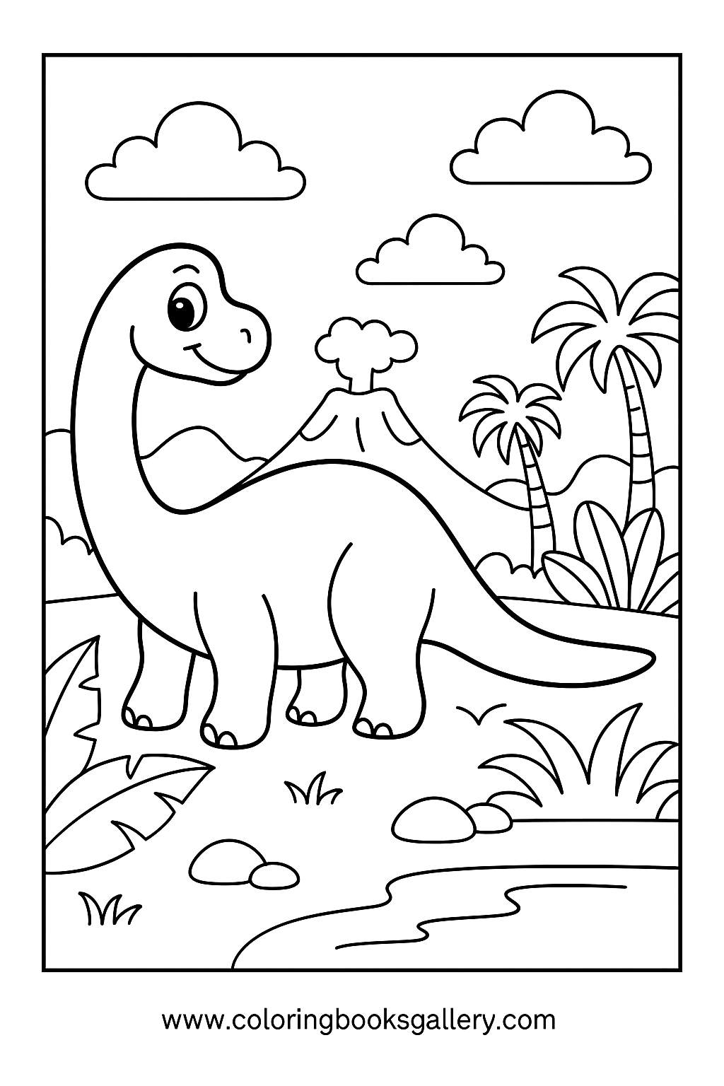 Simple Argentinosaurus in the Jungle Coloring Page for Toddlers – free coloring page for kids