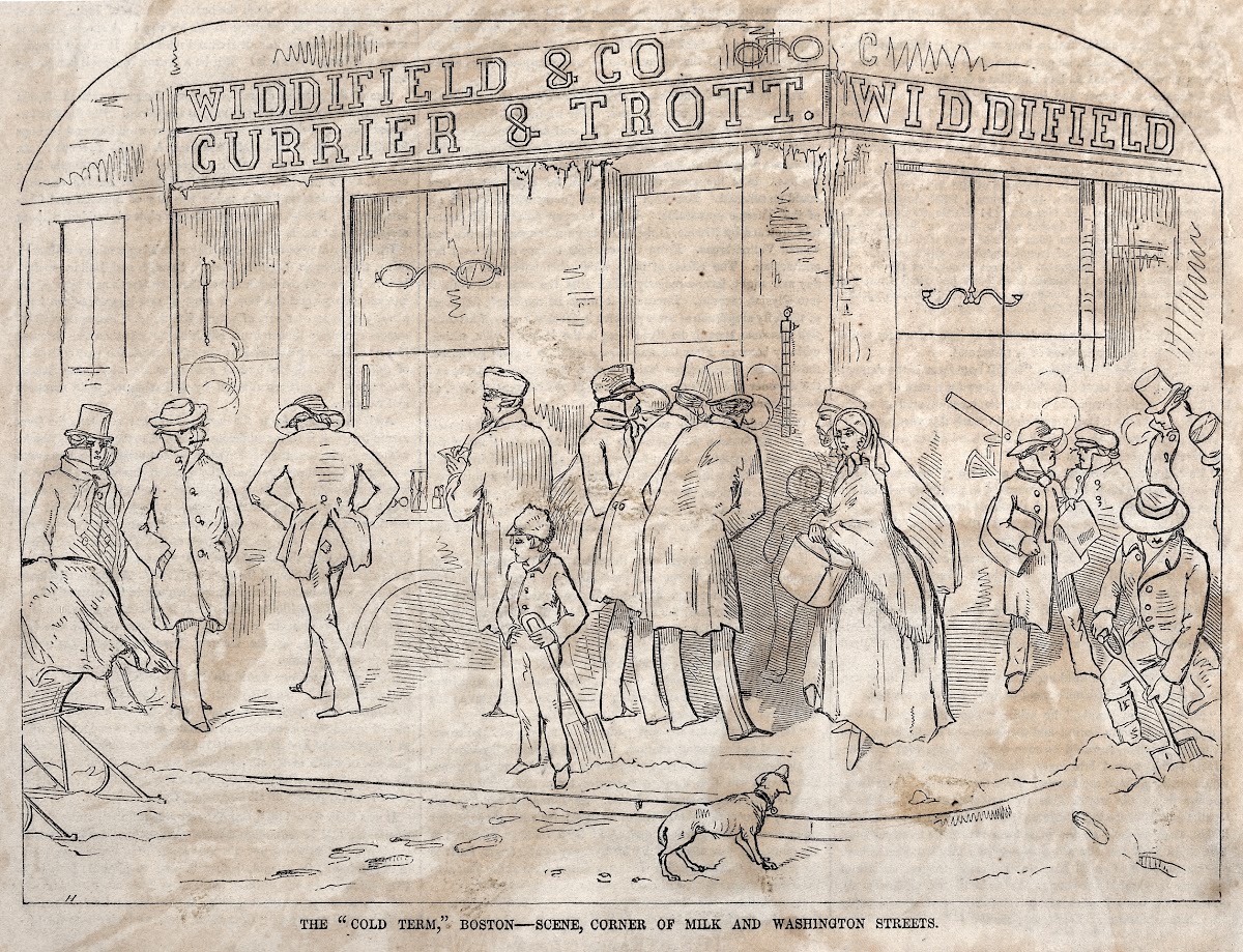The Cold Term Boston  Scene Corner Milk and Washington Streets 1858