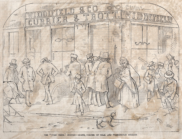 The Cold Term Boston  Scene Corner Milk and Washington Streets 1858