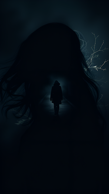 Dark Conceptual Art: Hooded Figure Walking in Shadow Silhouette - Free mobile Wallpaper