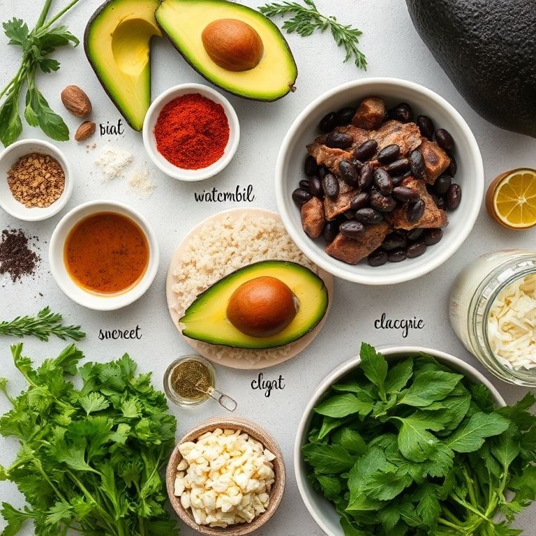 Ingredients for Easy Steak Queso Rice Bowl with Black Beans and Avocado – Quick & Delicious Dinner