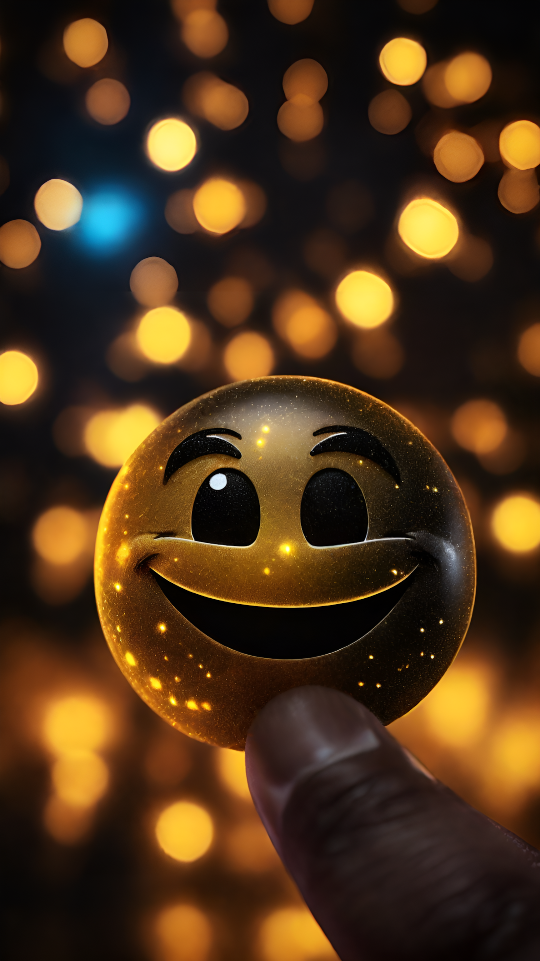 Sparkling Gold Emoji Smiley Face Bokeh Lights Digital Art - Free 4K mobile Wallpaper