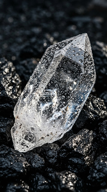 Close-Up of Transparent Crystal Shards with Water Droplets - Free mobile Wallpaper